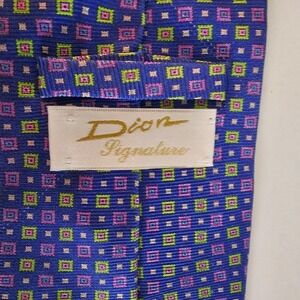 Vintage Dior Signature Mens Geometric 100% Silk Tie Italian Hand Crafted Blue